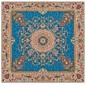 رومیزی ترمه طرح افشار آبی درباری سایز ۱۰۰×۱۰۰