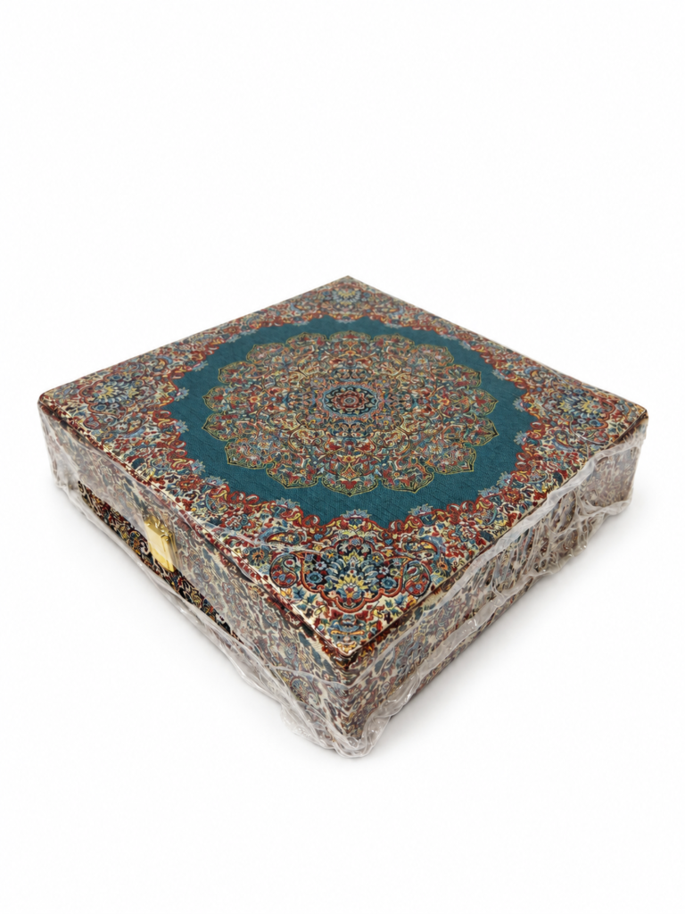 جعبه پذیرایی ترمه T03 طرح افراز سبز ۶ خانه سایز ۳۰×۳۰